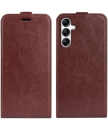 Samsung Galaxy A34 Hoesje Verticale Flip Wallet Case Kunstleer Bruin Hoesjes