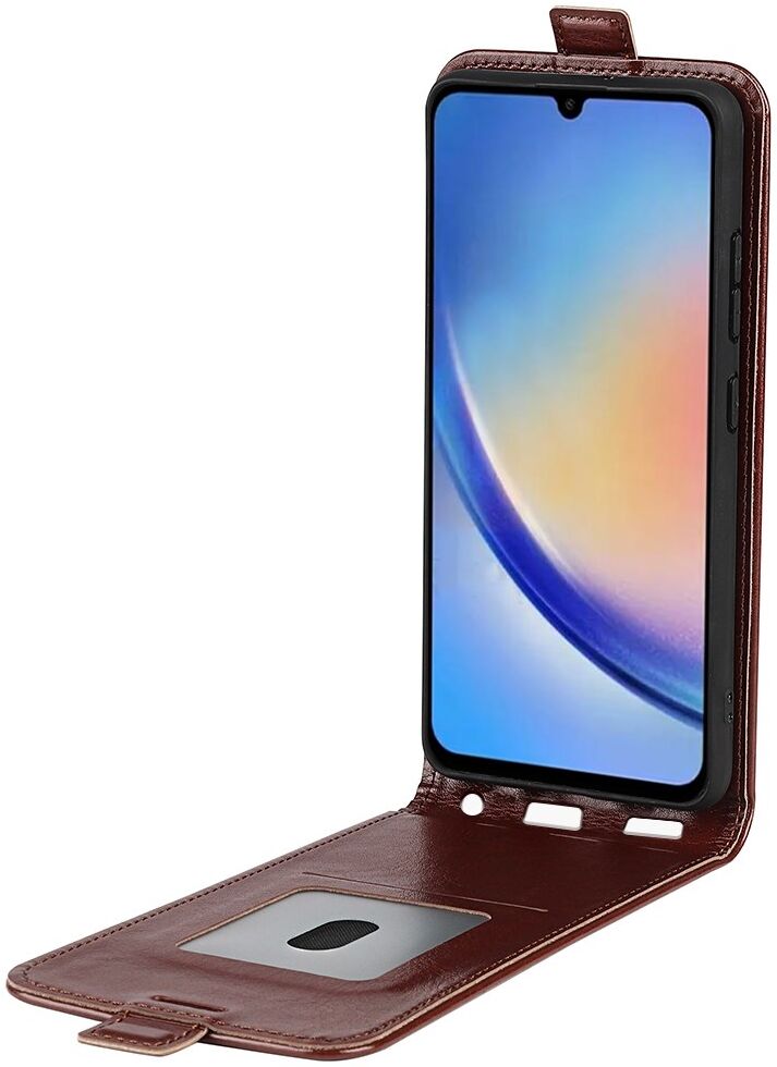 Samsung Galaxy A34 Hoesje Verticale Flip Wallet Case Kunstleer Bruin afbeelding 3