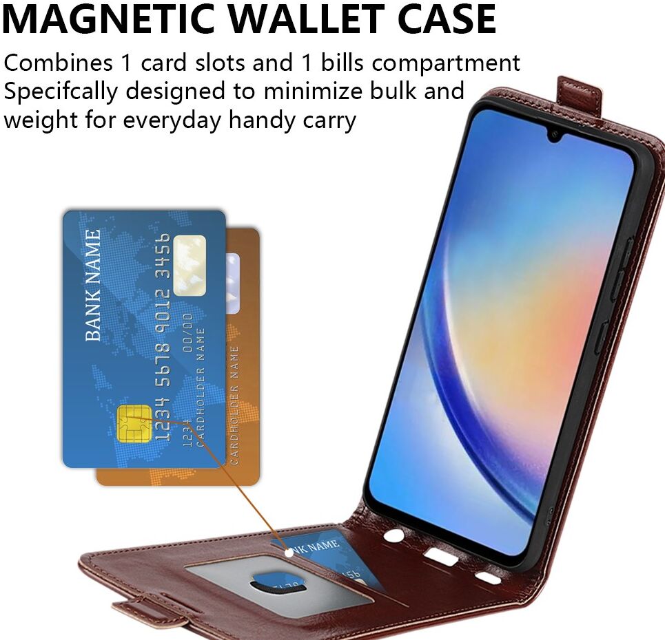 Samsung Galaxy A34 Hoesje Verticale Flip Wallet Case Kunstleer Bruin afbeelding 4