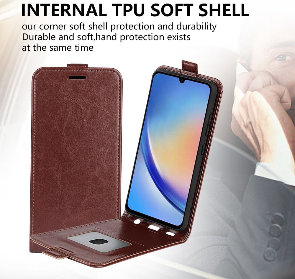 Samsung Galaxy A34 Hoesje Verticale Flip Wallet Case Kunstleer Bruin afbeelding 5