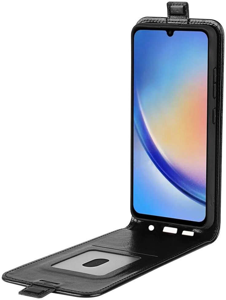 Samsung Galaxy A34 Hoesje Verticale Flip Wallet Case Kunstleer Zwart afbeelding 2
