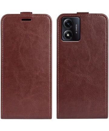 Motorola Moto E13 Hoesje Verticale Flip Wallet Case Kunstleer Bruin Hoesjes