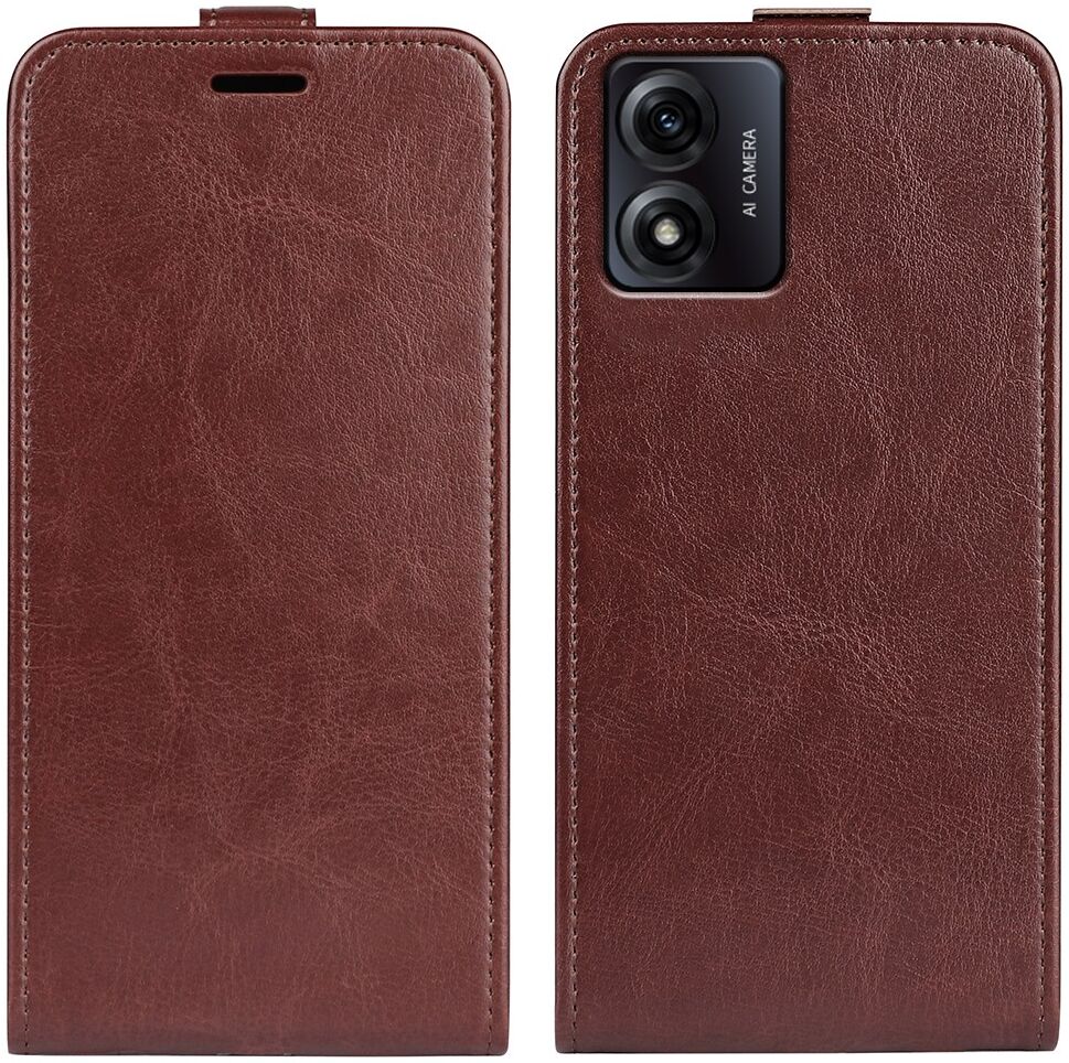 Motorola Moto E13 Hoesje Verticale Flip Wallet Case Kunstleer Bruin afbeelding 1
