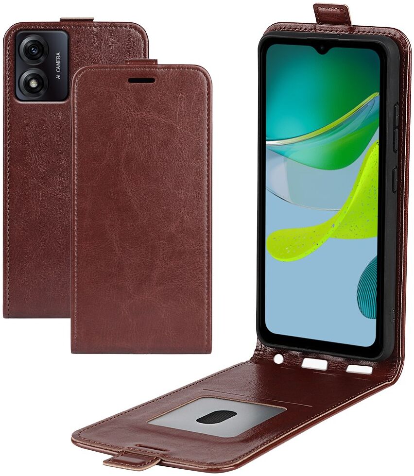 Motorola Moto E13 Hoesje Verticale Flip Wallet Case Kunstleer Bruin afbeelding 2
