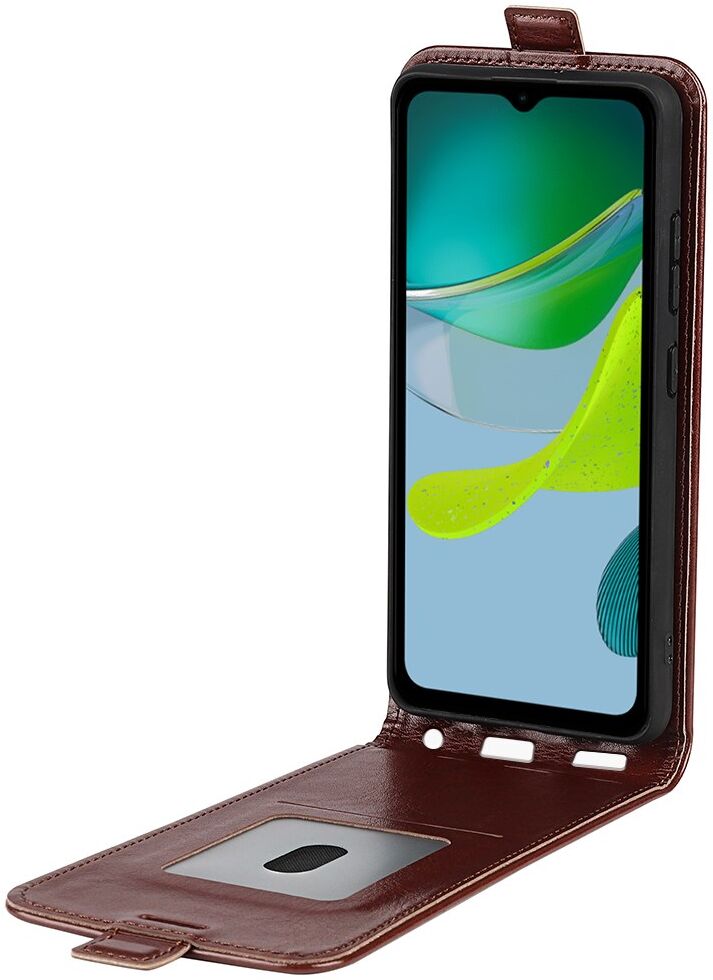 Motorola Moto E13 Hoesje Verticale Flip Wallet Case Kunstleer Bruin afbeelding 3