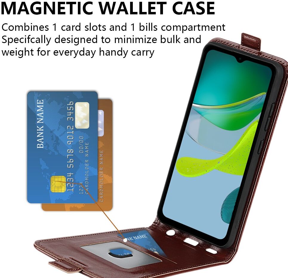 Motorola Moto E13 Hoesje Verticale Flip Wallet Case Kunstleer Bruin afbeelding 5
