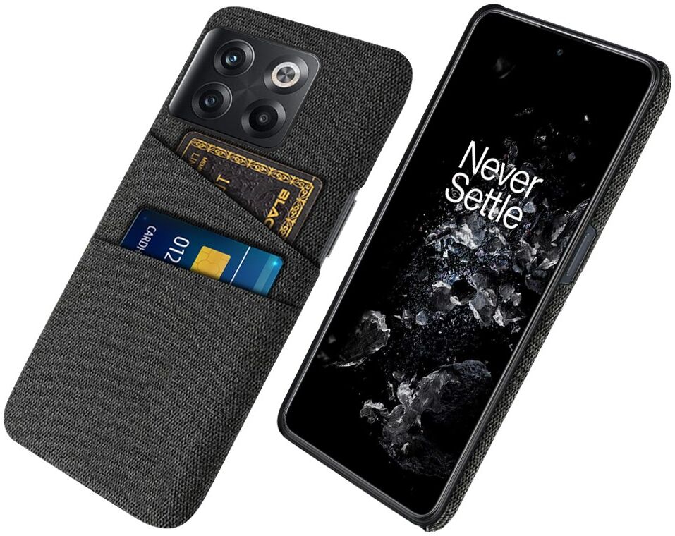 OnePlus 10T Hoesje met Stoffen Afwerking Kaarthouder Back Cover Zwart afbeelding 1