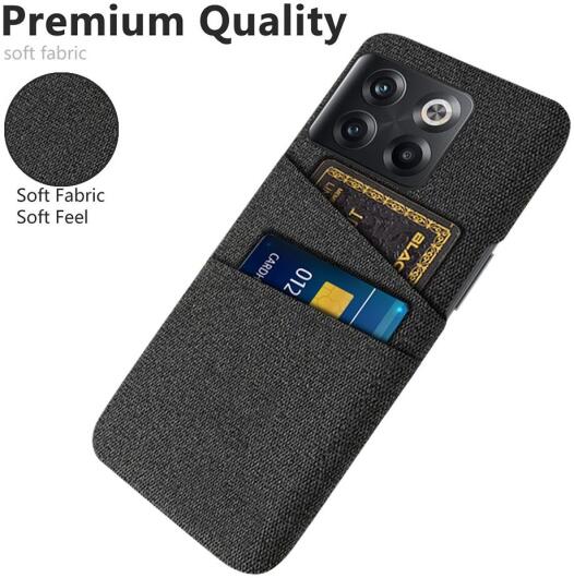 OnePlus 10T Hoesje met Stoffen Afwerking Kaarthouder Back Cover Zwart afbeelding 2