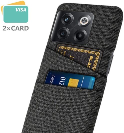 OnePlus 10T Hoesje met Stoffen Afwerking Kaarthouder Back Cover Zwart afbeelding 3