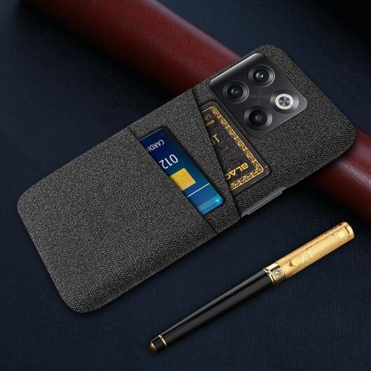 OnePlus 10T Hoesje met Stoffen Afwerking Kaarthouder Back Cover Zwart afbeelding 5
