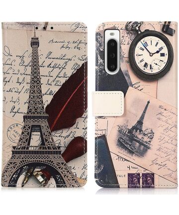 Sony Xperia 10 V Hoesje Portemonnee Book Case Eiffeltoren Print Hoesjes