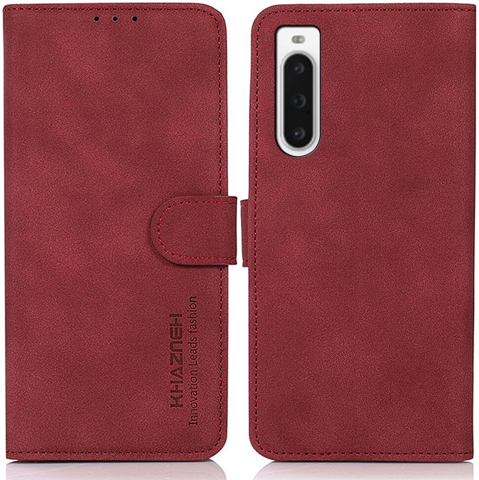KHAZNEH Sony Xperia 10 V Hoesje Retro Wallet Book Case Rood afbeelding 2