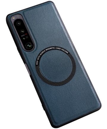 Sony Xperia 10 V Hoesje MagSafe Kunstleer Back Cover Blauw Hoesjes