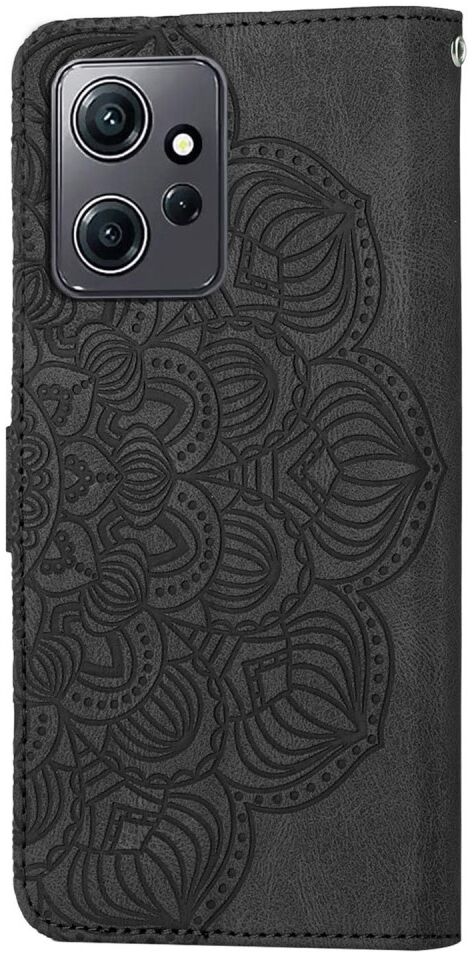 Xiaomi Redmi Note 12 Hoesje Bloemen Print Wallet Book Case Zwart afbeelding 2