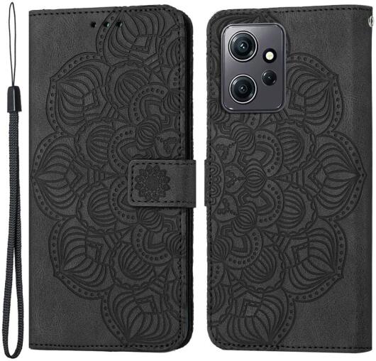 Xiaomi Redmi Note 12 Hoesje Bloemen Print Wallet Book Case Zwart afbeelding 1