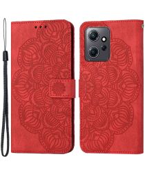 Xiaomi Redmi Note 12 Hoesje Bloemen Print Wallet Book Case Rood
