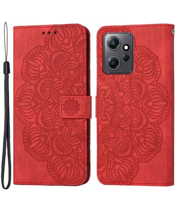 Xiaomi Redmi Note 12 Hoesje Bloemen Print Wallet Book Case Rood Hoesjes
