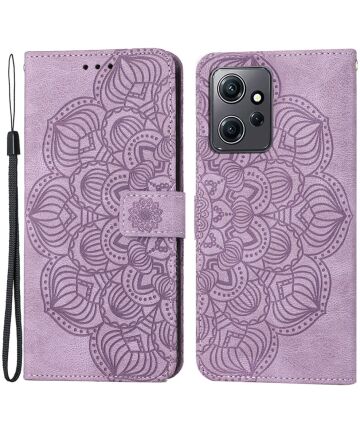 Xiaomi Redmi Note 12 Hoesje Bloemen Print Wallet Book Case Paars Hoesjes
