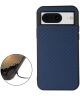 Google Pixel 8 Hoesje Carbon met Kunstleer Coating Back Cover Blauw