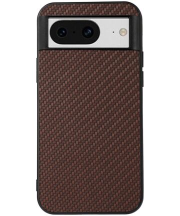 Google Pixel 8 Hoesje Carbon met Kunstleer Coating Back Cover Bruin Hoesjes