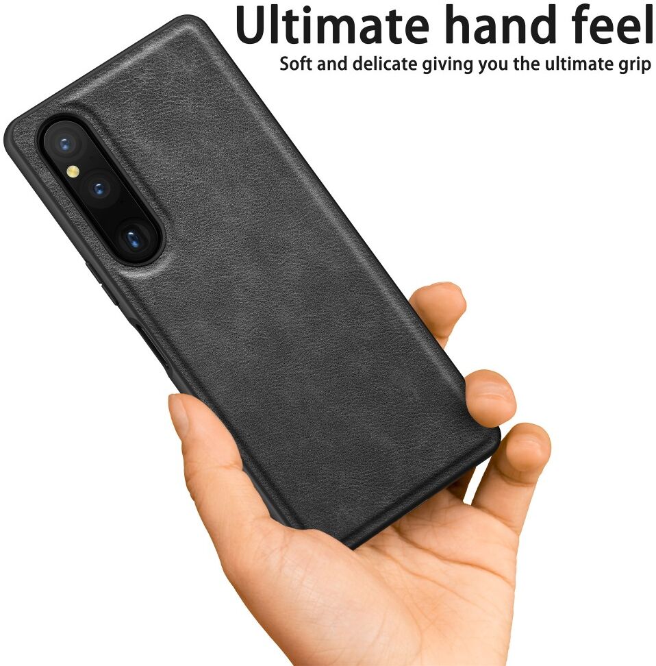 Sony Xperia 1 V Hoesje Kunstleer Coating Back Cover Zwart afbeelding 2