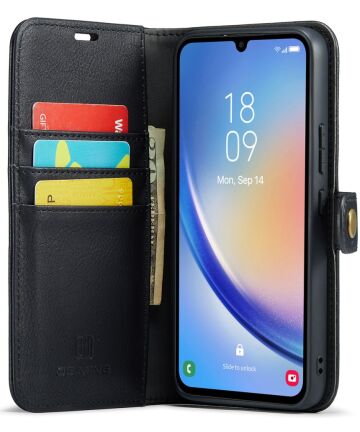 DG Ming Samsung Galaxy A34 Hoesje Retro Wallet Book Case Zwart Hoesjes