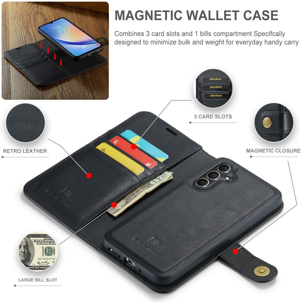 DG Ming Samsung Galaxy A34 Hoesje Retro Wallet Book Case Zwart afbeelding 3