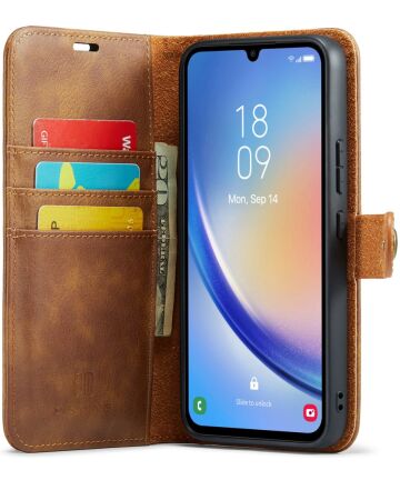 DG Ming Samsung Galaxy A34 Hoesje Retro Wallet Book Case Bruin Hoesjes