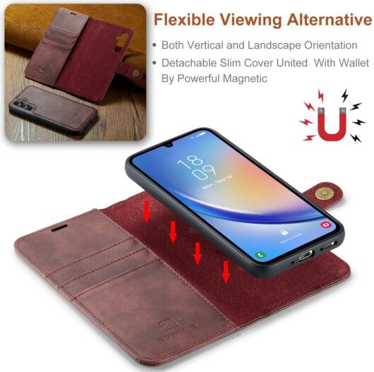 DG Ming Samsung Galaxy A34 Hoesje Retro Wallet Book Case Rood afbeelding 3
