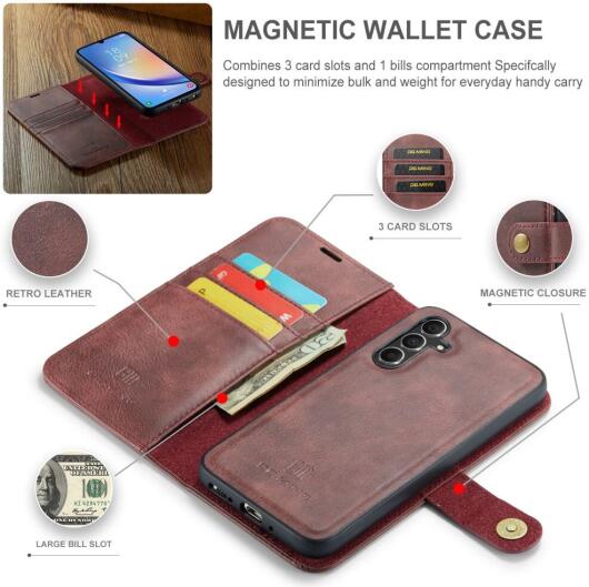 DG Ming Samsung Galaxy A34 Hoesje Retro Wallet Book Case Rood afbeelding 4