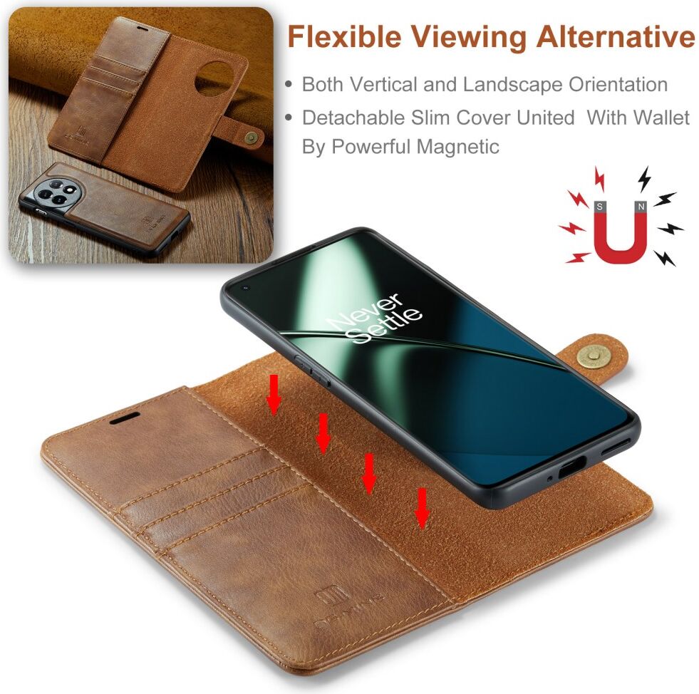 DG Ming OnePlus 11 Hoesje Retro Wallet Book Case Bruin afbeelding 3