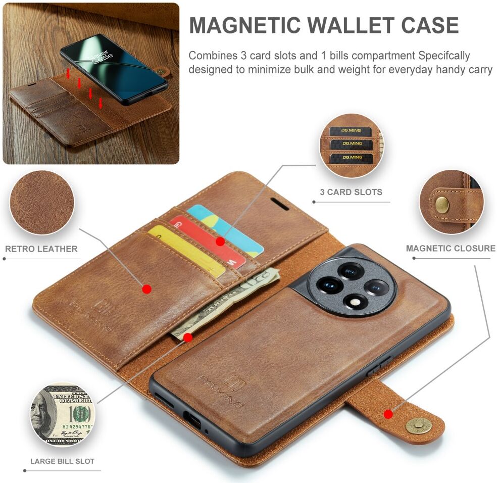 DG Ming OnePlus 11 Hoesje Retro Wallet Book Case Bruin afbeelding 4