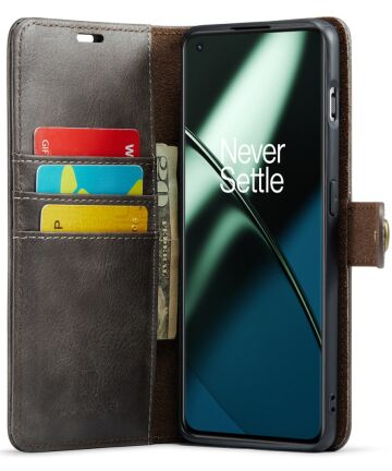 DG Ming OnePlus 11 Hoesje Retro Wallet Book Case Grijs Hoesjes