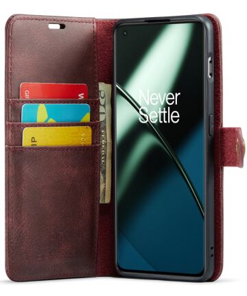 DG Ming OnePlus 11 Hoesje Retro Wallet Book Case Rood Hoesjes