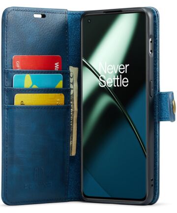 DG Ming OnePlus 11 Hoesje Retro Wallet Book Case Blauw Hoesjes