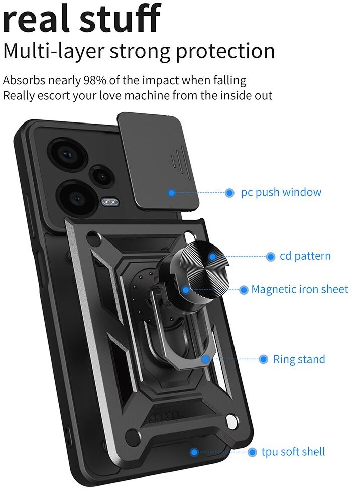 Xiaomi Redmi Note 12 Pro Plus Hoesje Camera Slider Kickstand Rood afbeelding 8