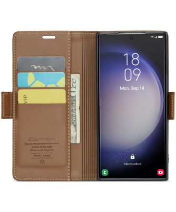 CaseMe 023 Samsung Galaxy S23 Ultra Hoesje Book Case Bruin Hoesjes