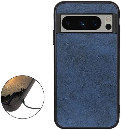 Google Pixel 8 Pro Hoesje met Kunstleer Coating Back Cover Blauw afbeelding 2