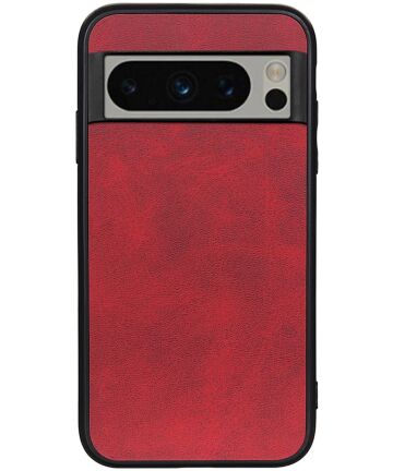 Google Pixel 8 Pro Hoesje met Kunstleer Coating Back Cover Rood Hoesjes