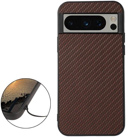 Google Pixel 8 Pro Hoesje Carbon Kunstleer Coating Back Cover Bruin afbeelding 2