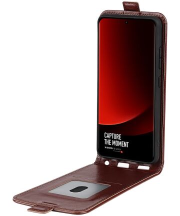 Xiaomi 13 Ultra Hoesje Verticale Flip Wallet Case Kunstleer Bruin Hoesjes