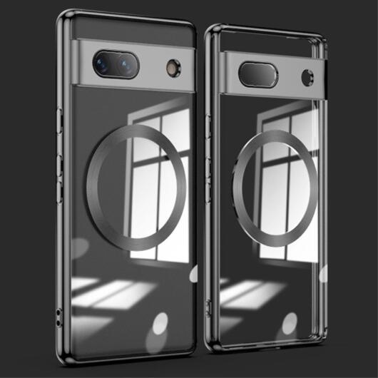 Google Pixel 7a Hoesje MagSafe Back Cover TPU Transparant/Zwart afbeelding 1