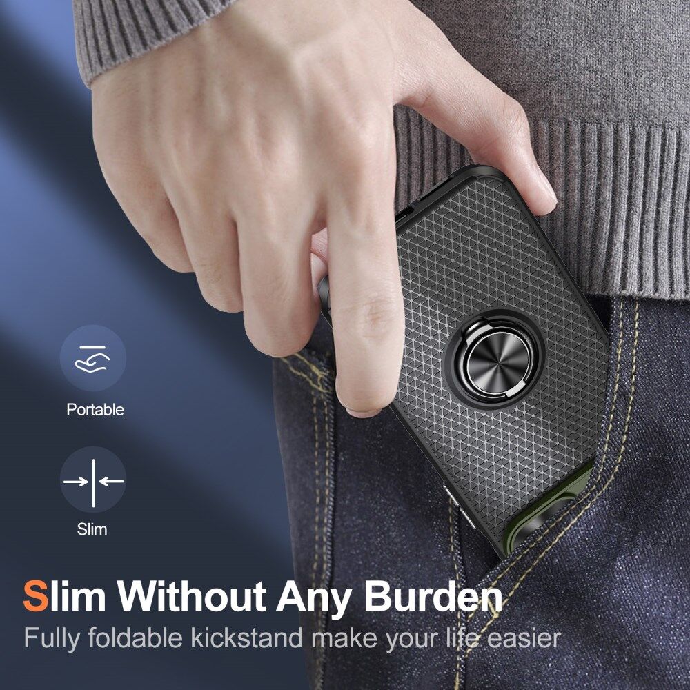 Apple iPhone 13/14 Hoesje Camera Slider en Kickstand Ring Groen Zwart afbeelding 4