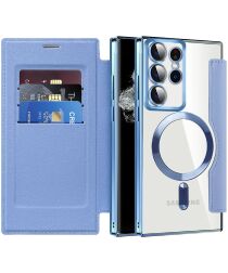 Samsung Galaxy S22 Ultra Hoesje MagSafe RFID Pasjeshouder Lichtblauw