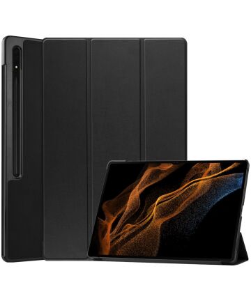 Samsung Galaxy Tab S8 Ultra Hoes Tri-Fold Book Case Standaard Zwart Hoesjes