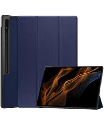 Samsung Galaxy Tab S8 Ultra Hoes Tri-Fold Book Case Standaard Blauw