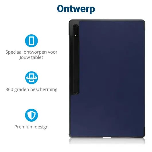 Samsung Galaxy Tab S8 Ultra Hoes Tri-Fold Book Case Standaard Blauw afbeelding 3