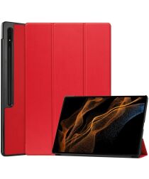 Samsung Galaxy Tab S8 Ultra Hoes Tri-Fold Book Case Standaard Rood