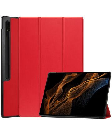 Samsung Galaxy Tab S8 Ultra Hoes Tri-Fold Book Case Standaard Rood Hoesjes