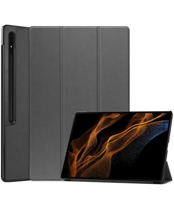 Samsung Galaxy Tab S8 Ultra Hoes Tri-Fold Book Case Standaard Grijs Hoesjes